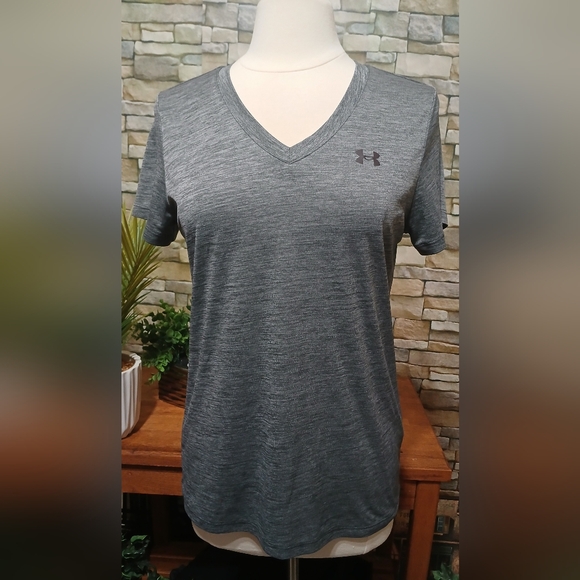 Under Armour Gray‎ Fitted Short Sleeve T-Shirt Heatgear Large - Picture 1 of 3